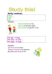 English worksheet: Daily routines - simple present/ affirmative 