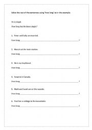 English worksheet: Present perfect with how long