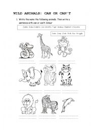 English Worksheet: wild animals: can or cant