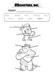 English Worksheet: Monsters Inc. Body Parts
