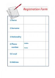 English worksheet: Personal information form