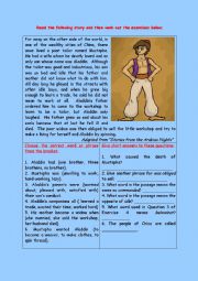English Worksheet: Reading Comprehension: Aladdin
