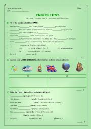 English Worksheet: TEST: to be - to have - s. present