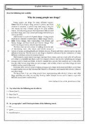Test 9th grade - Why do young people use drugs?