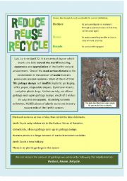 English Worksheet: Reduce, Reuse, Recycle