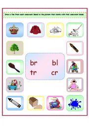 English Worksheet: Consonant Blends: br/bl/tr/cr