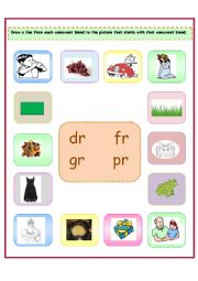 English Worksheet: consonant blends: dr/fr/gr/pr