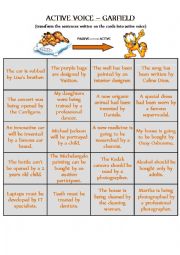 English Worksheet: PASSIVE voice to ACTIVE voice - CARDS for GARFIELD DIE