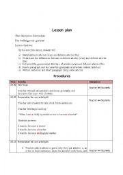 English worksheet: Articles Lesson Plan