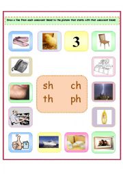 English Worksheet: 4 Consonant Blends: sh/ch/th/ph