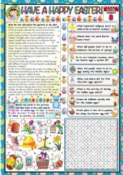 HAVE A HAPPY EASTER- READING AND COMPREHENSION+ WORDSEARCH