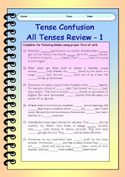 English Worksheet: Tense Confusion All Tenses (mixed) Review - 1