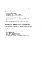 English Worksheet: Musician/Band Short Internet Research Project 