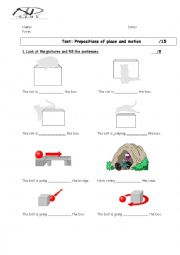English Worksheet: Test: prepositions of place and motion