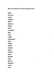 English Worksheet: Exercising plural forms