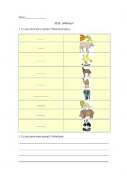 English Worksheet: animals. write the name