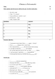 English Worksheet: Mock Exam -Questions and fill in have/has got + possessives (elementary)