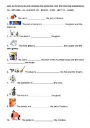 English Worksheet: Halloween and prepositions