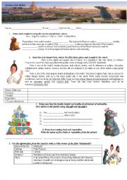 English Worksheet: Ratatouille - Food, Film review, description of a place- all together