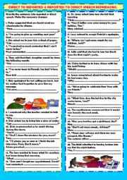 English Worksheet: Direct to reported & reported to direct speech rephrasing (+ key)