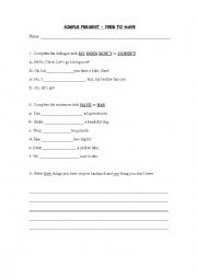 English Worksheet:  Present Simple - Verb to have