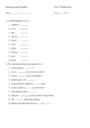 English Worksheet: vocabulary quiz for the book language leader unit7