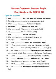 English Worksheet: Present Continuous, Present Simple, Past Simple.BE GOING TO