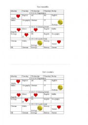 English Worksheet: A students timetable