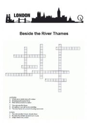 London beside the River Thames crossword pussle ESL worksheet by