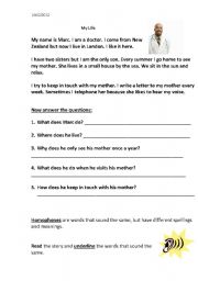 English worksheet: homophone story
