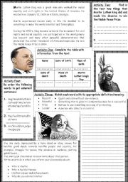 Martin Luther King: reading +  comprehension activities+ writing activity