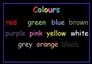 English worksheet: Colours Reference Chart for ESL or Young Writers
