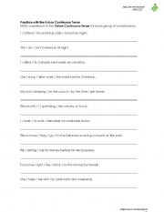 English worksheet: exercise on continuous tense