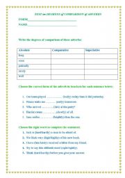 English worksheet: Test on degrees of comparison of adverbs