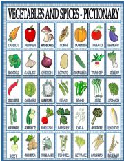 English Worksheet: Vegetables and spices - pictionary