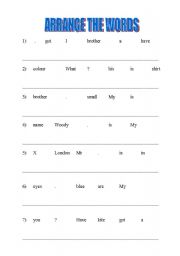 English worksheet: Arranging the words - making sentences in present simple