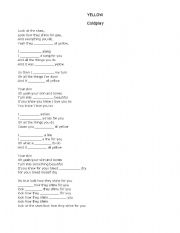 English worksheet: Lyrics YELLOW Simple Past