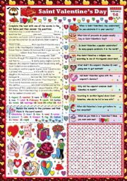SAINT VALENTINE-READING AND COMPREHENSION+WORDSEARCH