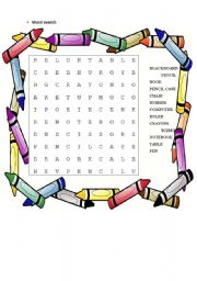 English Worksheet: Classroom objects word search