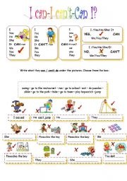 English Worksheet: I can - Can I - I cant