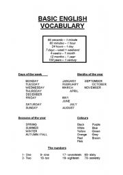 English Worksheet: BASIC VOCABULARY