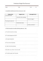 English worksheet: Evaluation simple past exercises