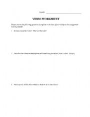 English worksheet: Video Worksheet