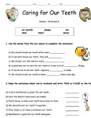 Caring For our Teeth Worksheet