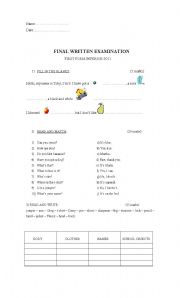 English worksheet: final test 1 inf