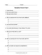 English Worksheet: Biography Research Form
