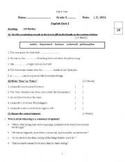 English Worksheet: grade 5 quiz