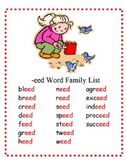 English worksheet: eed family word list