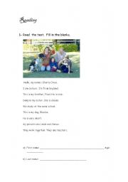 English worksheet: Reading about family