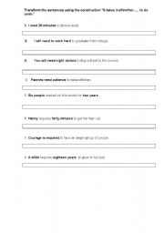 English worksheet: Transformation exercise 